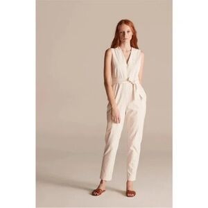 Rebecca Taylor Cream Tailored Pinstripe Belted Sash Tie Jumpsuit Size 6